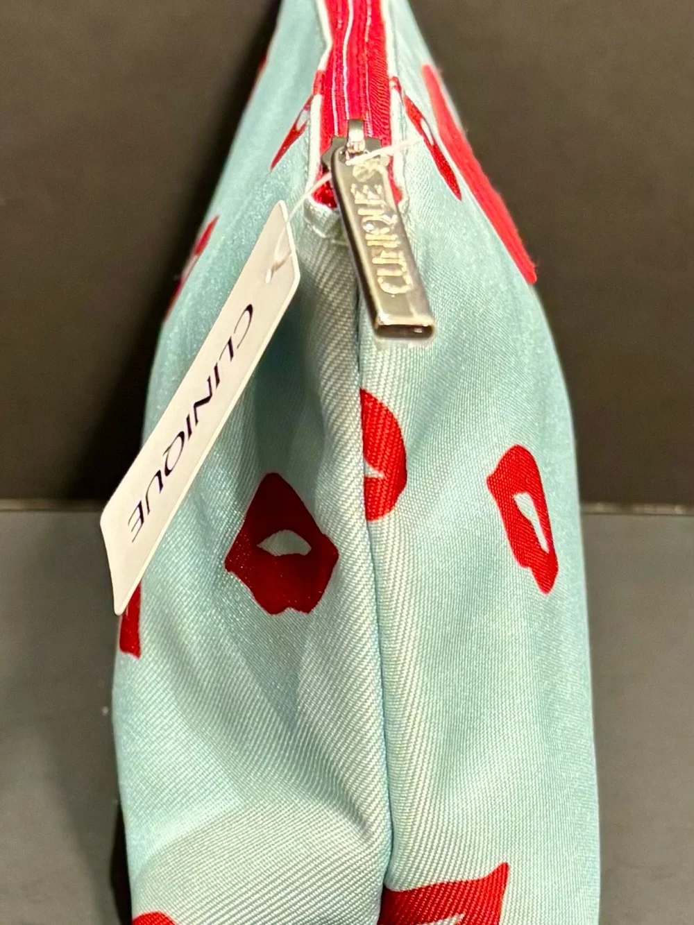 Clinique x kate spade Mint Cosmetic Pouch with Red Lip Print